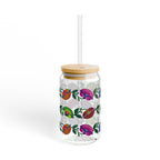 16oz Floral Bird Sipper Glass with Bamboo Lid — Reusable Straw Tumbler