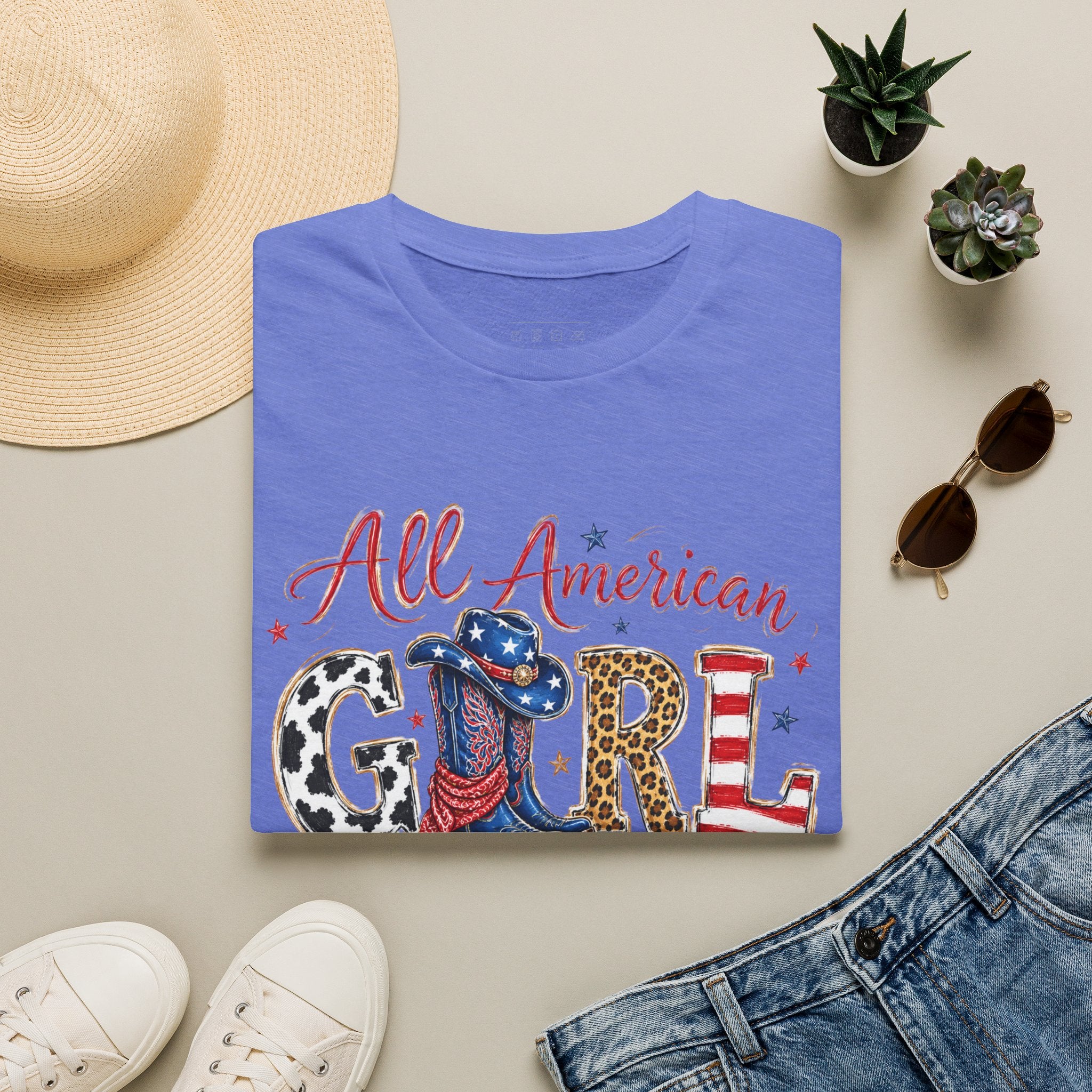 All American Girl T-Shirt — Patriotic USA Leopard & Flag Graphic Tee