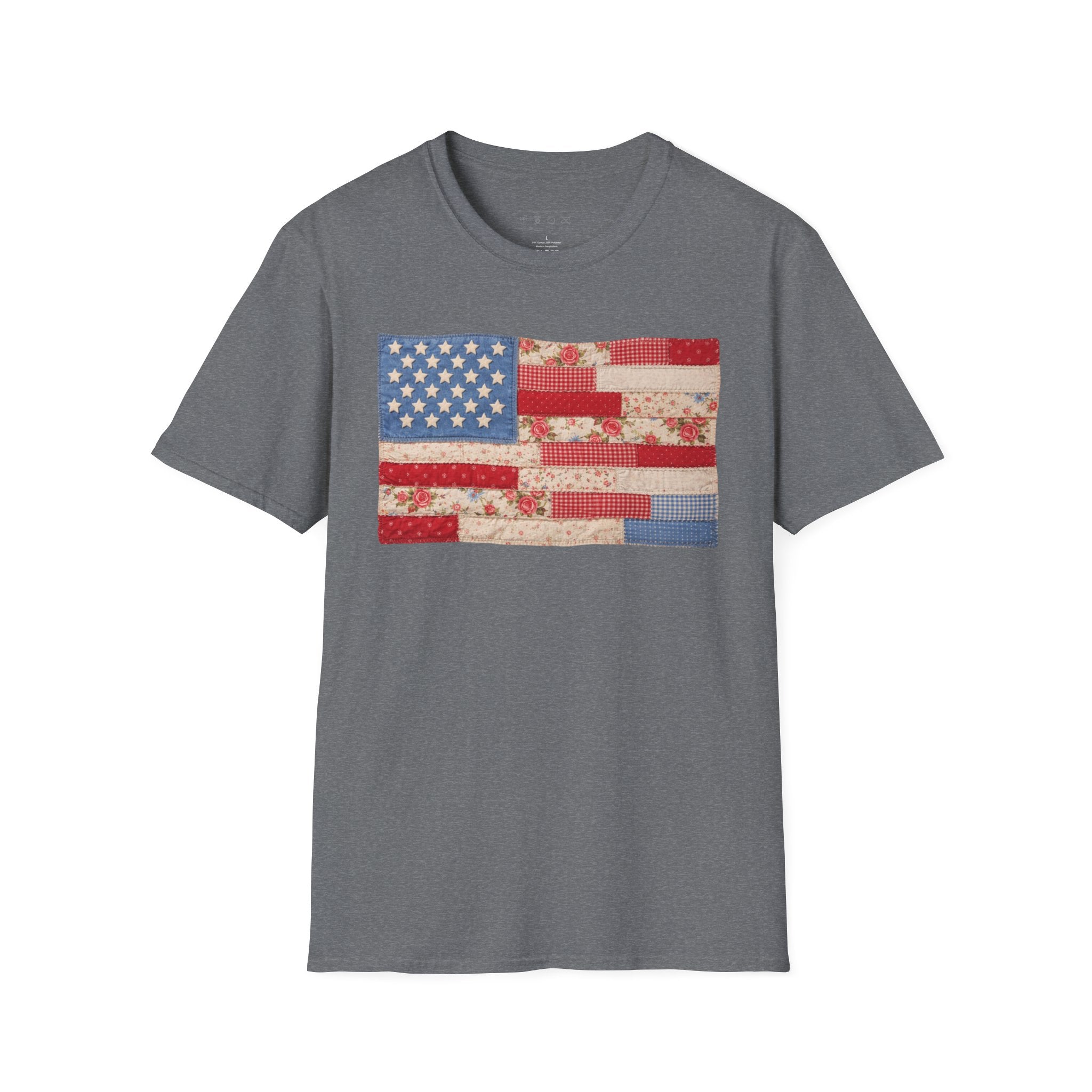 Patchwork American Flag T-Shirt — Vintage Floral Patriotic Tee