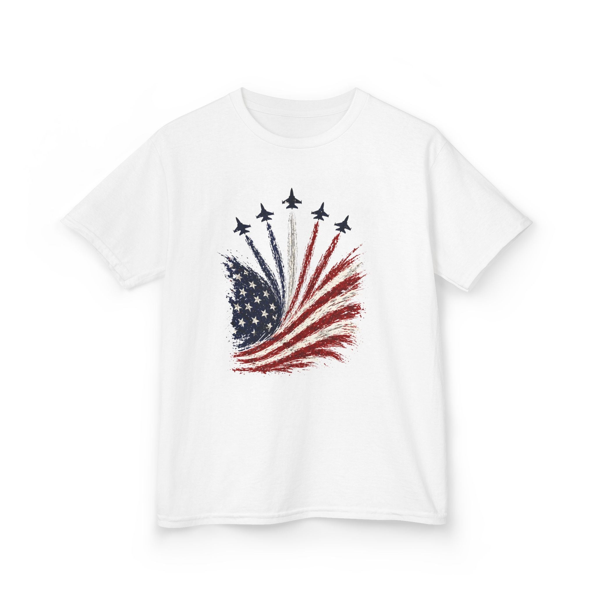 Youth,Kids T-Shirt — American Flag Jet Flyover Graphic
