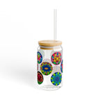 16oz Floral Mandala Sipper Glass with Bamboo Lid & Straw