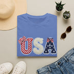 USA Applique T-Shirt — Patriotic 4th of July Flag Letter Tee