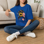 T-Shirt — Patriotic Sunflower Messy Bun (America)