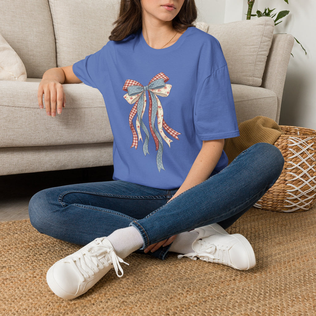 Bow Ribbon T-Shirt — Vintage Americana Floral & Gingham Bow Tee