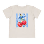 Toddler Tee Cherry Bow   — Cute Red Cherries with Blue Stripes