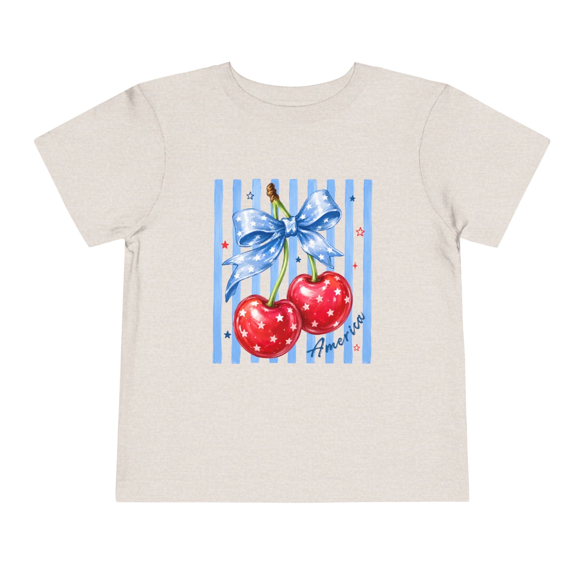 Toddler Tee Cherry Bow   — Cute Red Cherries with Blue Stripes