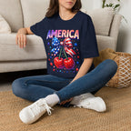 America Patriotic Cherry Graphic T-Shirt — USA Flag Bow 4th of July Tee