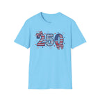250 Patriotic T-Shirt — USA Flag Number Tee with Stars & Bows (Fourth of July)