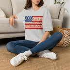 Patriotic Floral American Flag T-Shirt — Vintage Rose USA Tee for Fourth of July