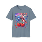 America Patriotic Cherry Graphic T-Shirt — USA Flag Bow 4th of July Tee