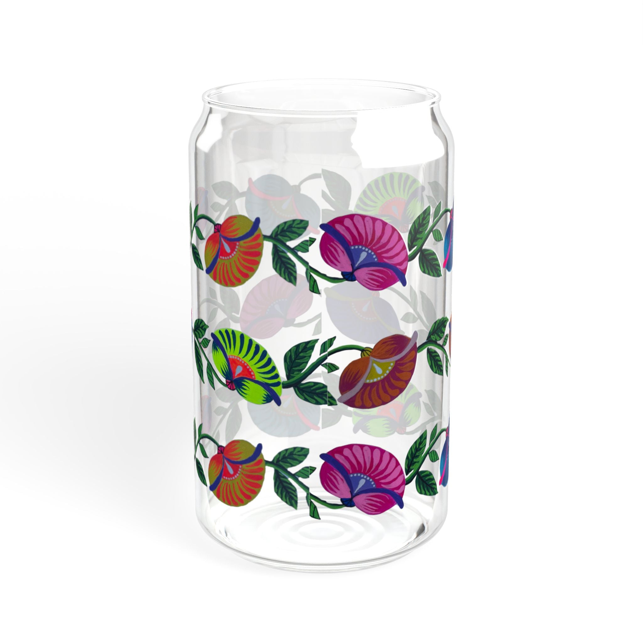 16oz Floral Bird Sipper Glass with Bamboo Lid — Reusable Straw Tumbler