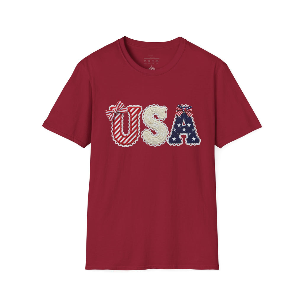 USA Applique T-Shirt — Patriotic 4th of July Flag Letter Tee