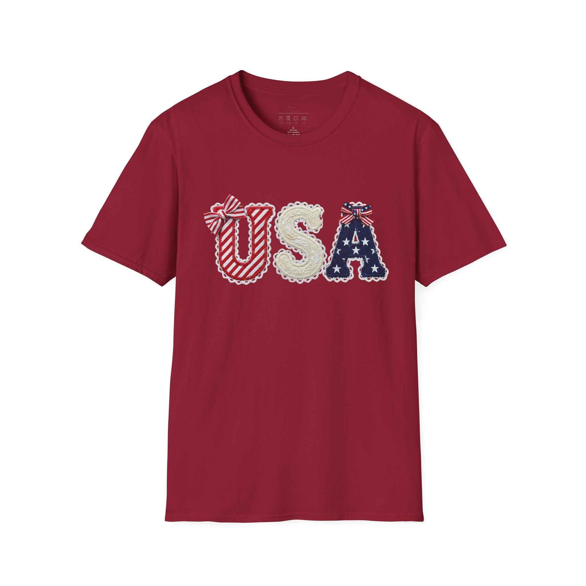 USA Applique T-Shirt — Patriotic 4th of July Flag Letter Tee