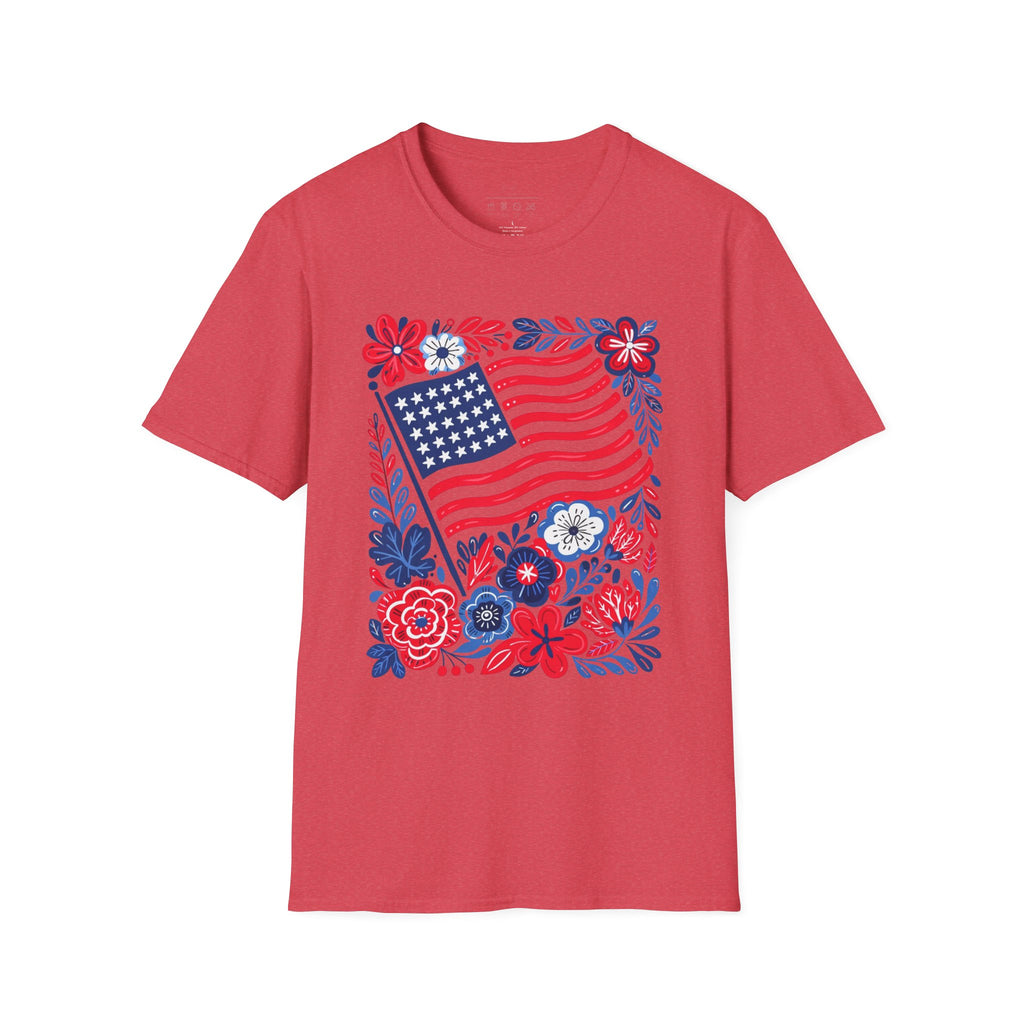 American Flag Floral T-Shirt — Patriotic Stars & Stripes Tee
