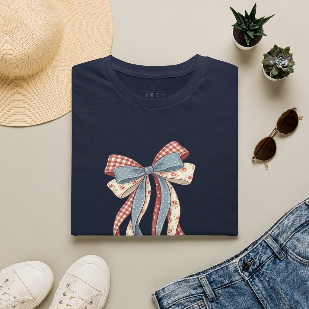 Bow Ribbon T-Shirt — Vintage Americana Floral & Gingham Bow Tee