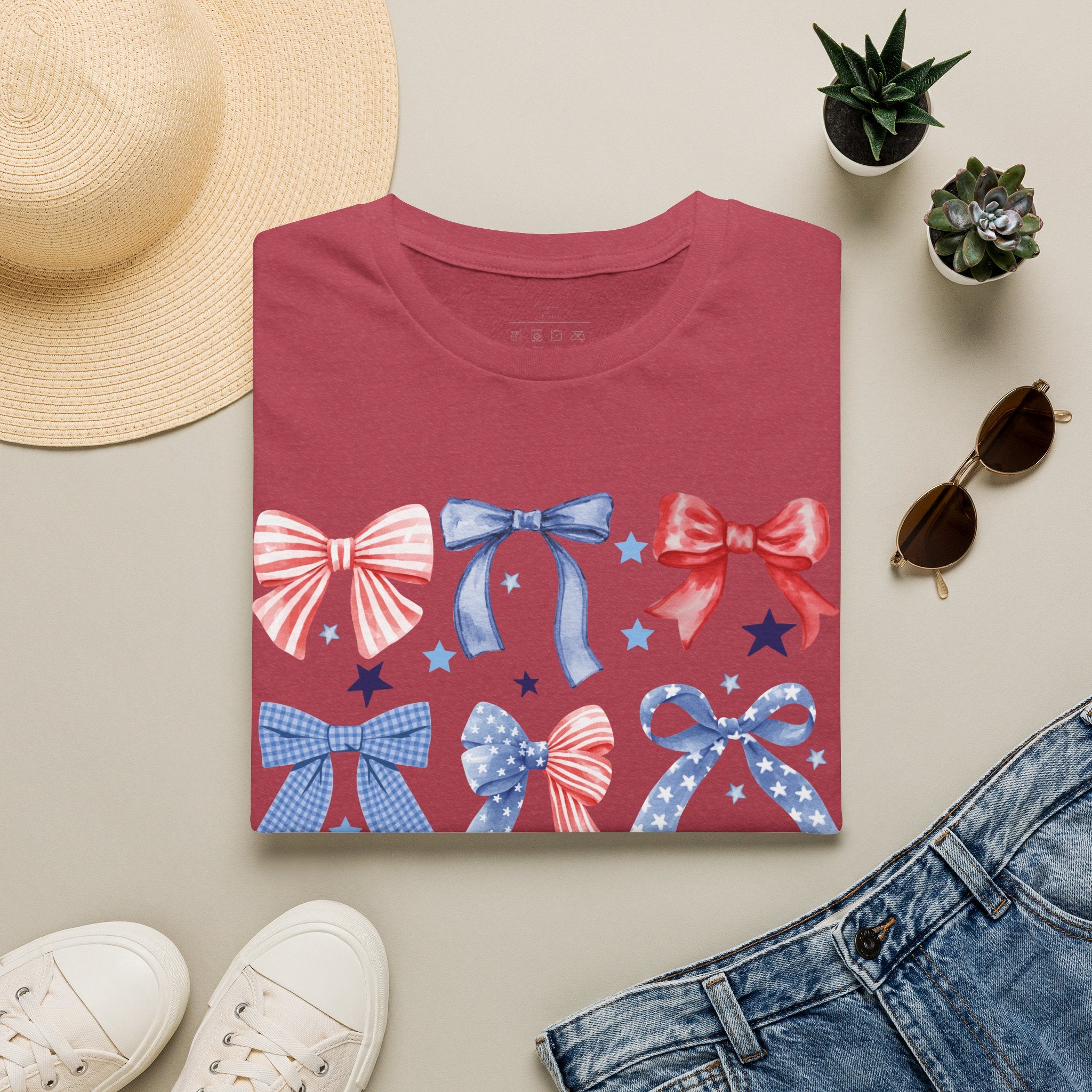 Patriotic Red White Blue Bow T-Shirt — Stars & Ribbon Graphic Tee