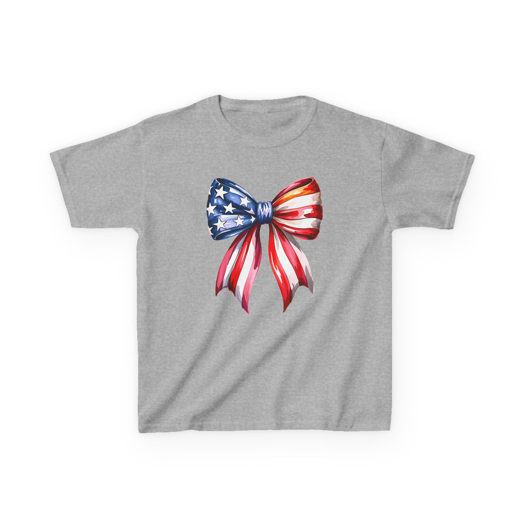 Youth, Kids Tee — Patriotic American Flag Bow Graphic (Fourth of July)