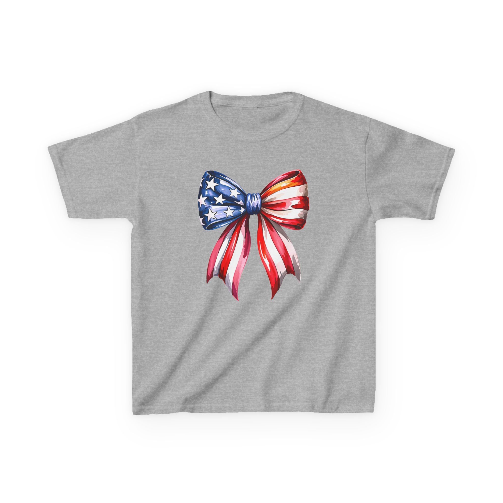 Youth, Kids Tee — Patriotic American Flag Bow Graphic (Fourth of July)