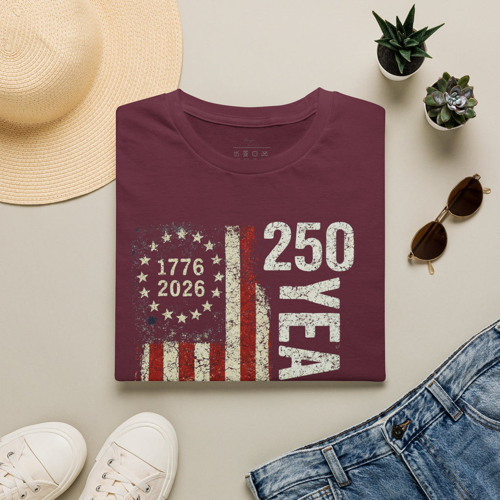250 Years American Flag T-Shirt — 1776–2026 Patriotic Anniversary Tee