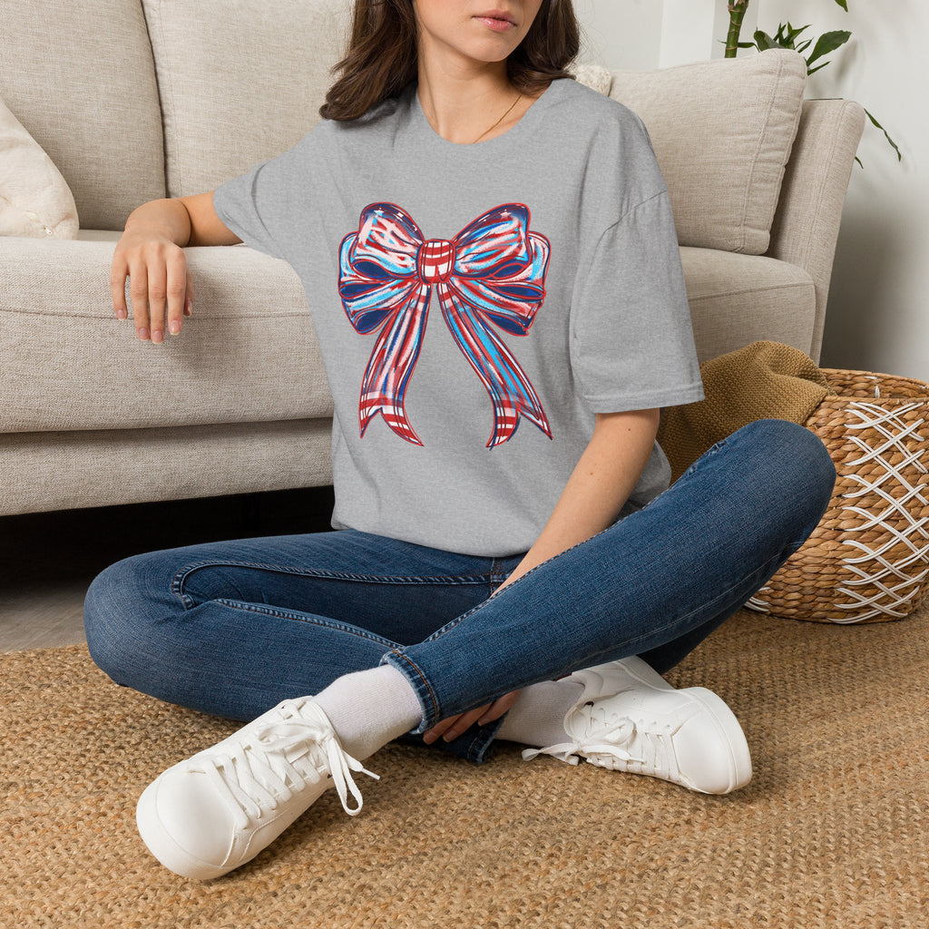 Patriotic Red White Blue Bow T-Shirt — 4th of July Americana Graphic Tee