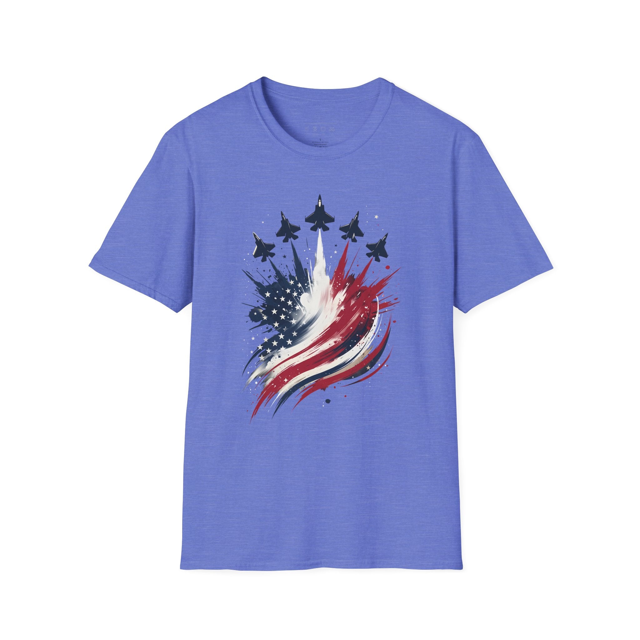 T-Shirt — Patriotic Jet Flyover with American Flag Splash