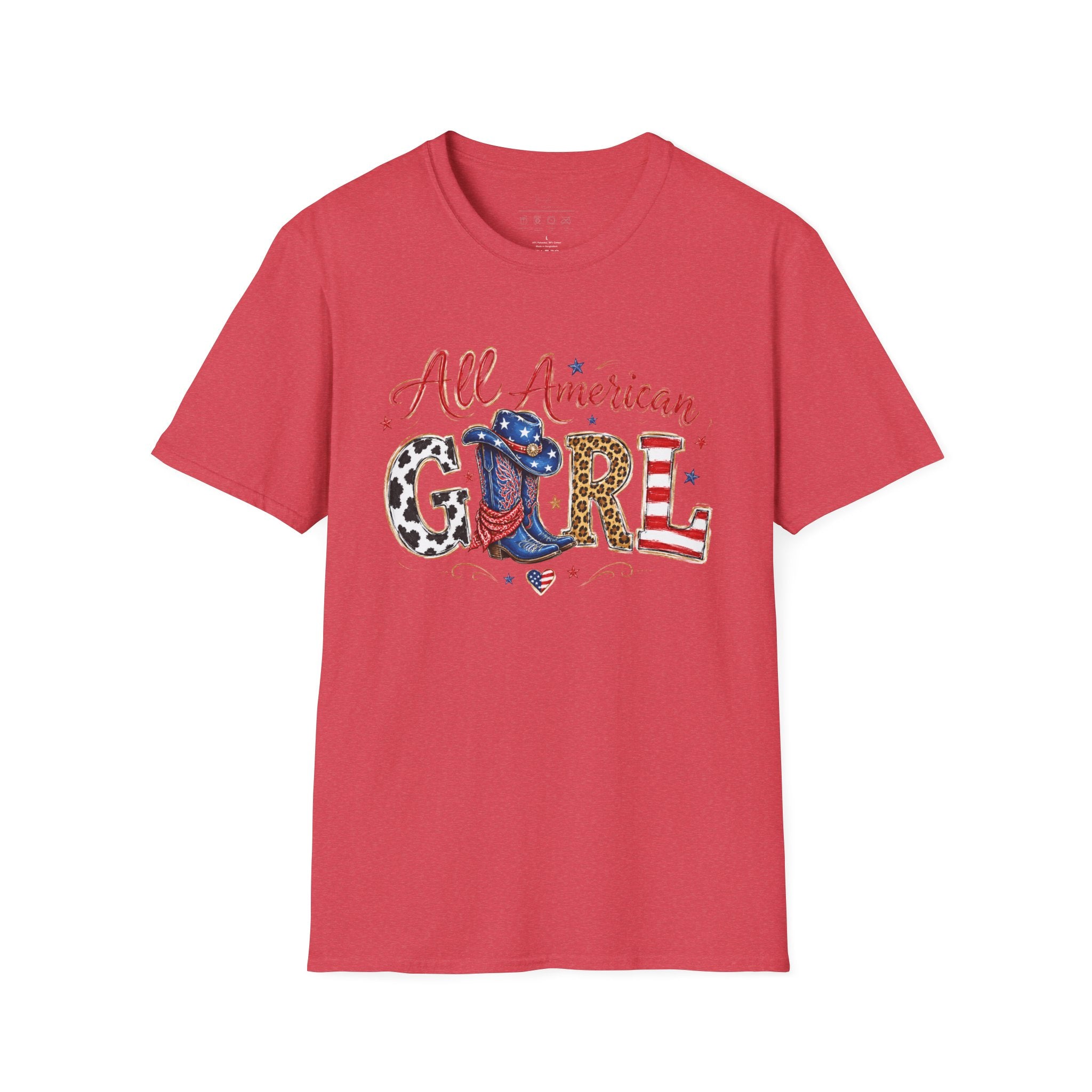 All American Girl T-Shirt — Patriotic USA Leopard & Flag Graphic Tee