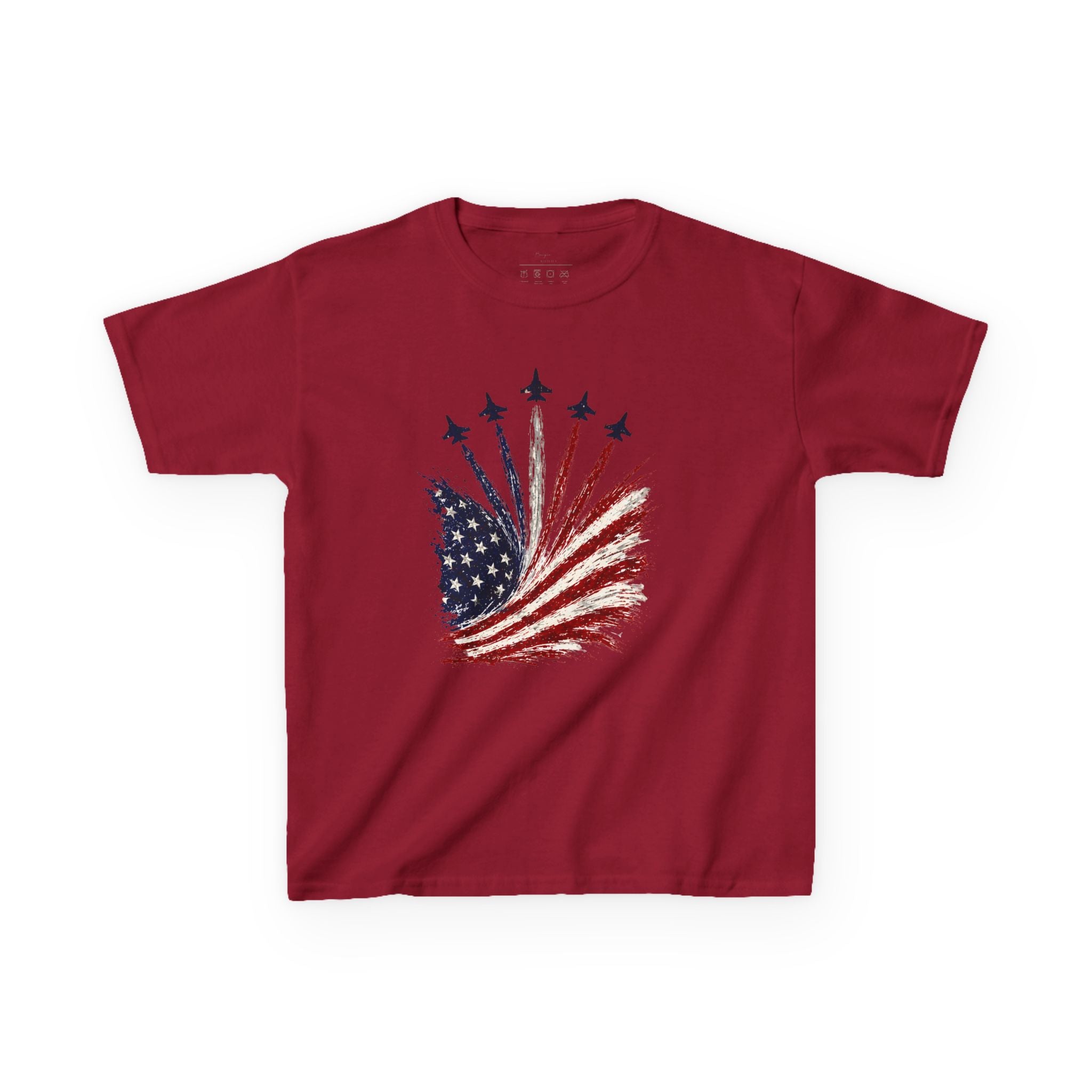Youth,Kids T-Shirt — American Flag Jet Flyover Graphic (Patriotic 4th of July)