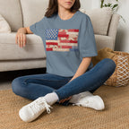 Patchwork American Flag T-Shirt — Vintage Floral Patriotic Tee