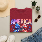 America Patriotic Cherry Graphic T-Shirt — USA Flag Bow 4th of July Tee
