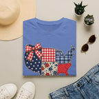 Patriotic Patchwork USA T-Shirt — Quilted Red White & Blue Map Tee