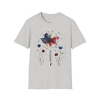 Butterfly Watercolor T-Shirt — Patriotic Red White Blue Floral Graphic