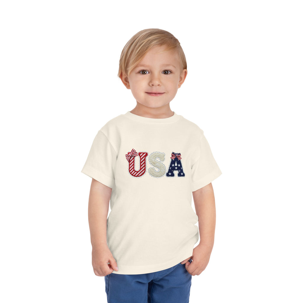 Toddler Tee - "USA" Patriotic Applique Short Sleeve