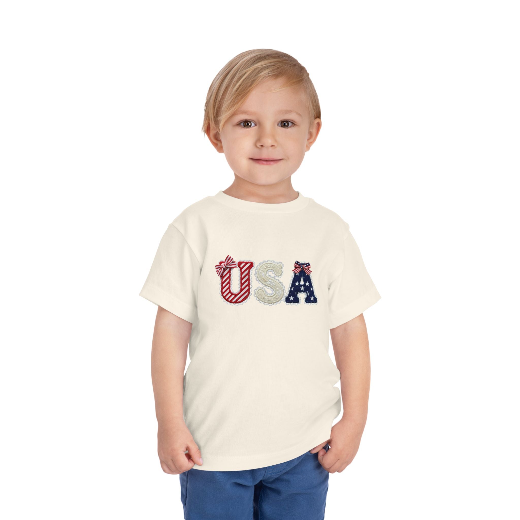 Toddler Tee - "USA" Patriotic Applique Short Sleeve