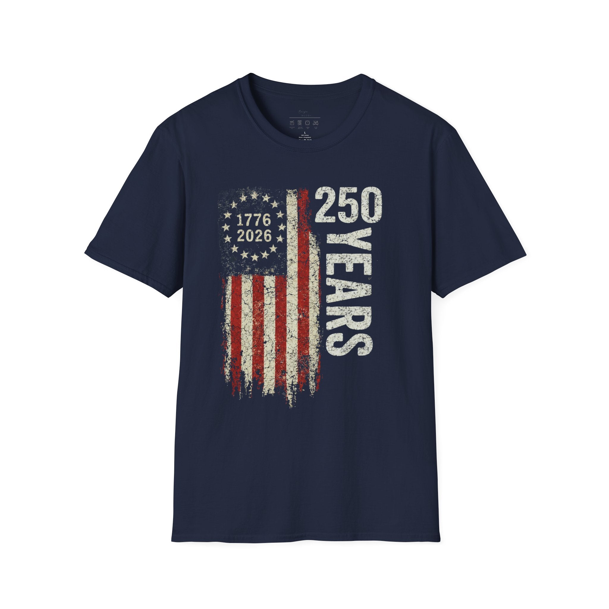 250 Years American Flag T-Shirt — 1776–2026 Patriotic Anniversary Tee