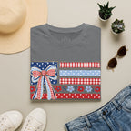 Patriotic Bow Flag T-Shirt – Red White Blue American Floral Plaid Tee