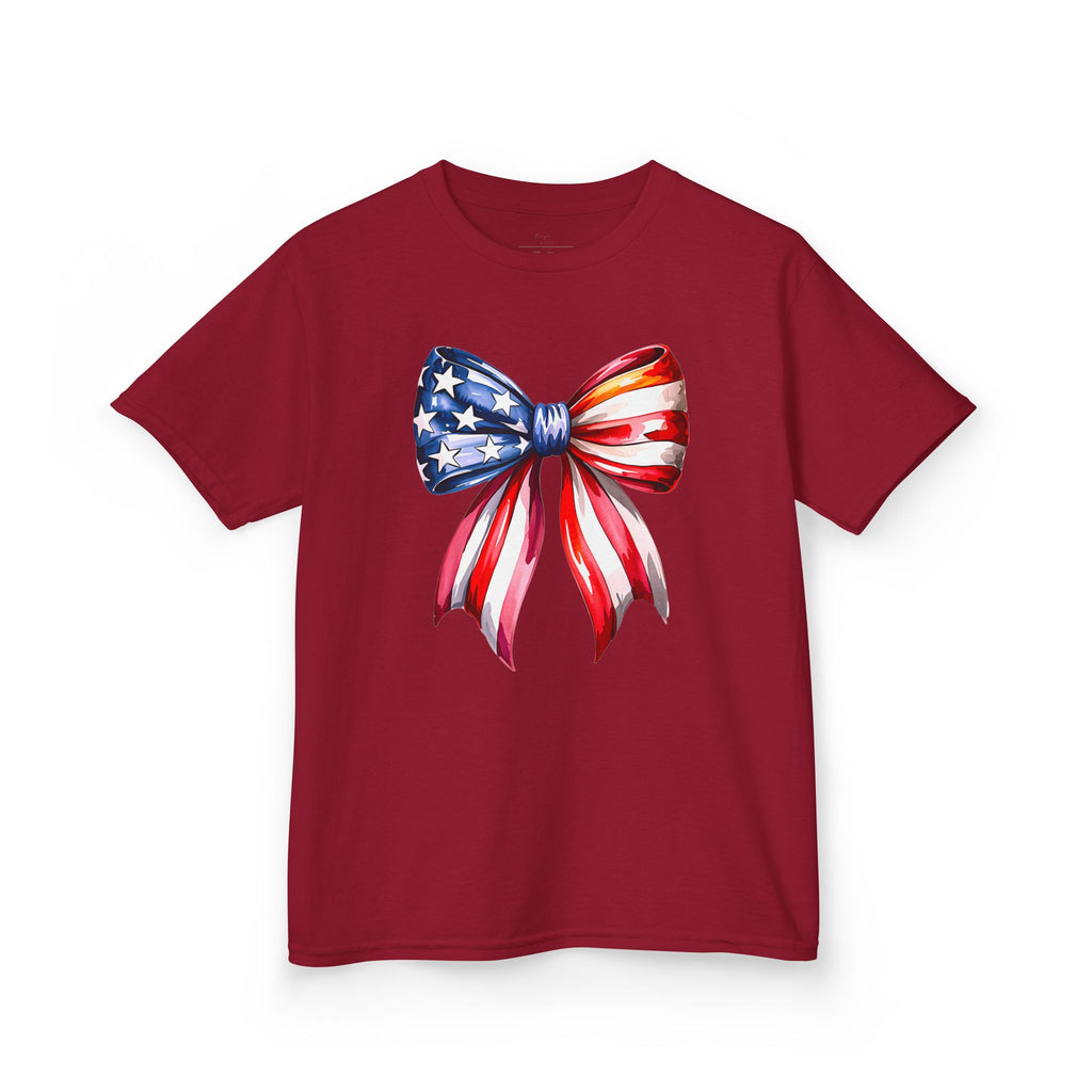 Youth, Kids Tee — Patriotic American Flag Bow Graphic (Fourth of July)