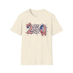 250 Patriotic T-Shirt — USA Flag Number Tee with Stars & Bows (Fourth of July)