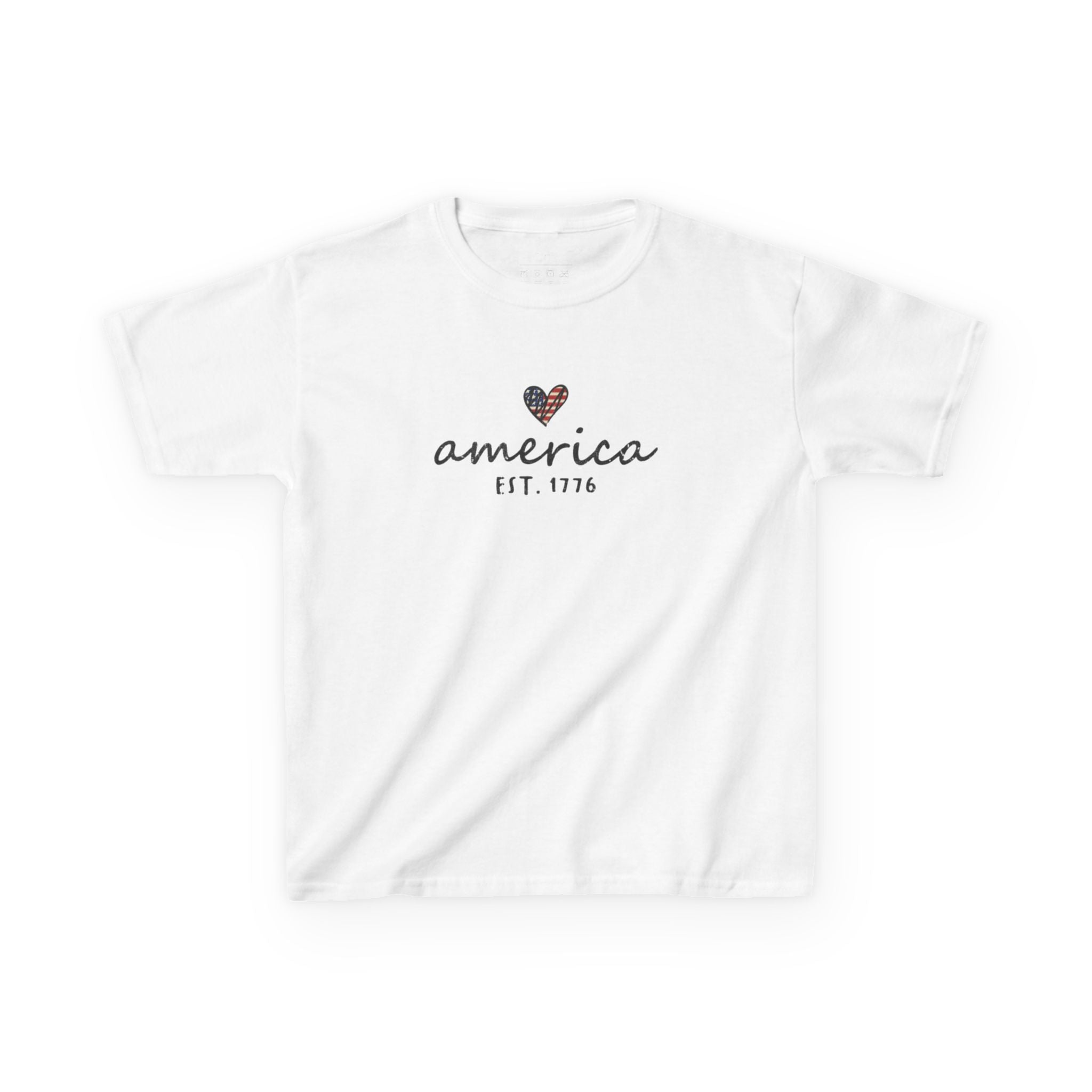 Youth, Kids Tee - 'america EST. 1776' Heart Flag Patriotic T-Shirt for Fourth of July