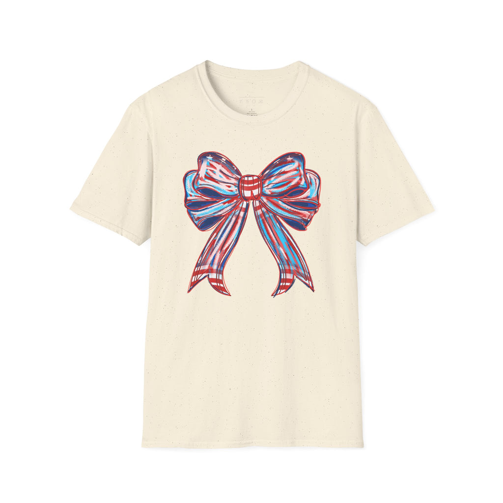 Patriotic Red White Blue Bow T-Shirt — 4th of July Americana Graphic Tee