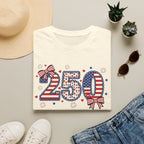 250 Patriotic T-Shirt — USA Flag Number Tee with Stars & Bows (Fourth of July)