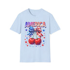 America Patriotic Cherry Graphic T-Shirt — USA Flag Bow 4th of July Tee
