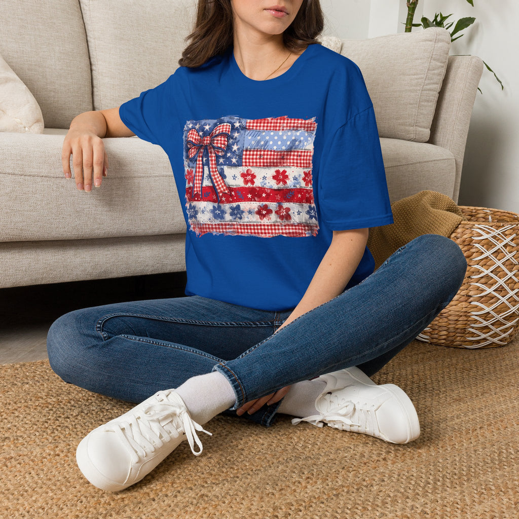 Patriotic Flag Bow T-Shirt — American Red White Blue Fourth of July Tee