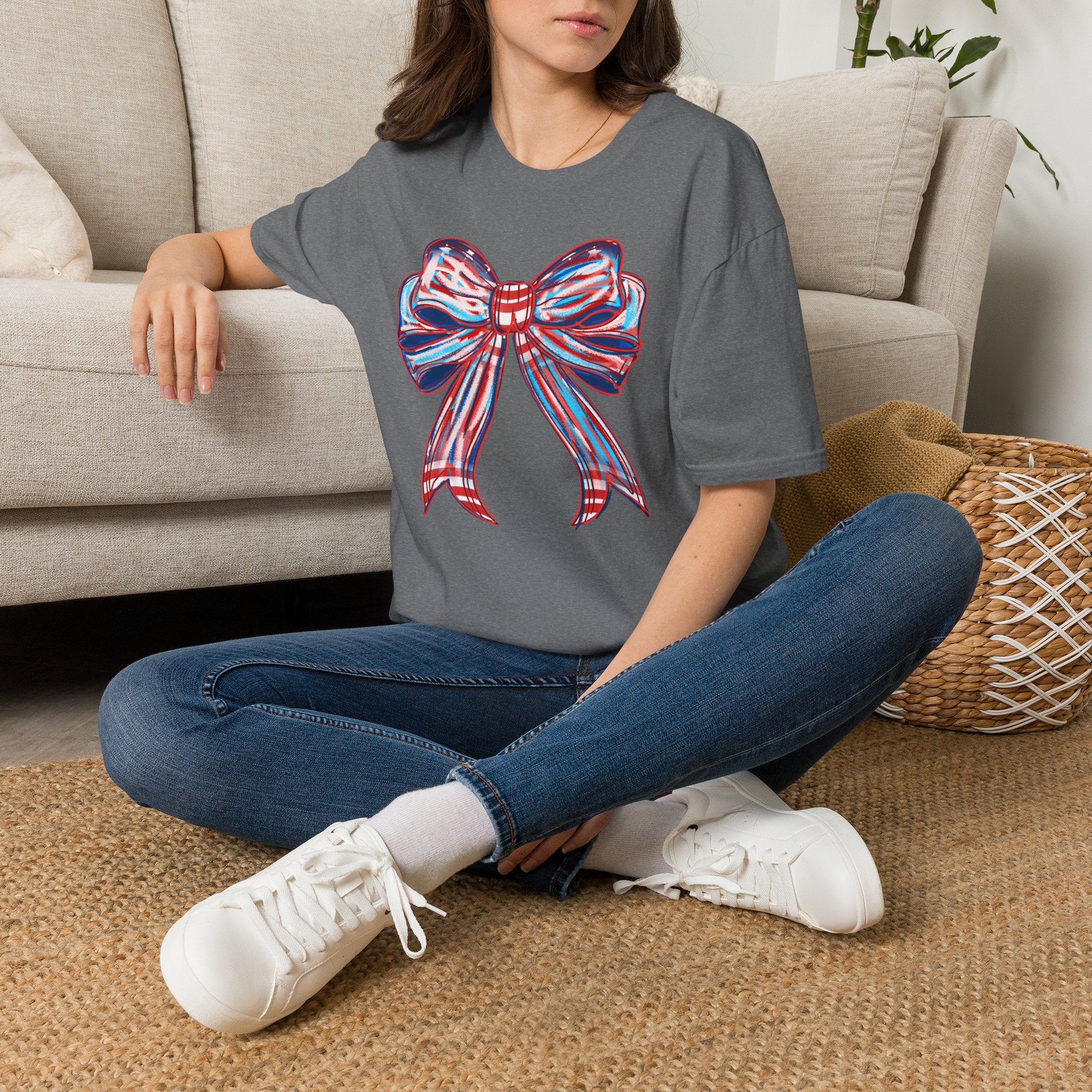 Patriotic Red White Blue Bow T-Shirt — 4th of July Americana Graphic Tee