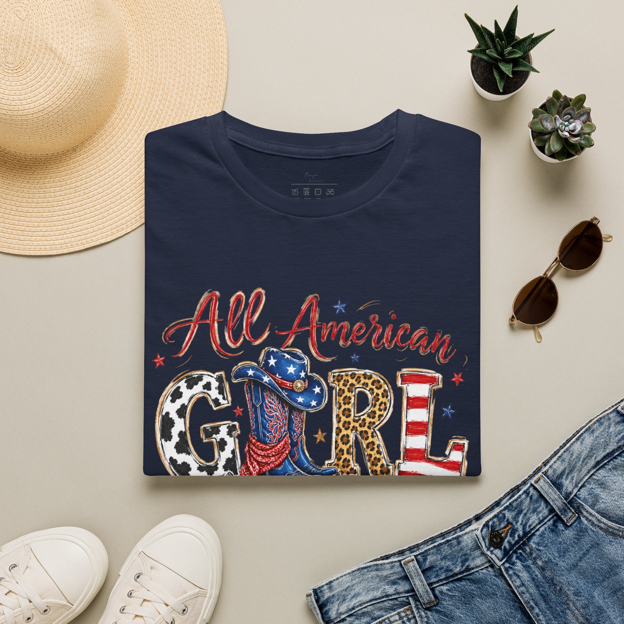 All American Girl T-Shirt — Patriotic USA Leopard & Flag Graphic Tee
