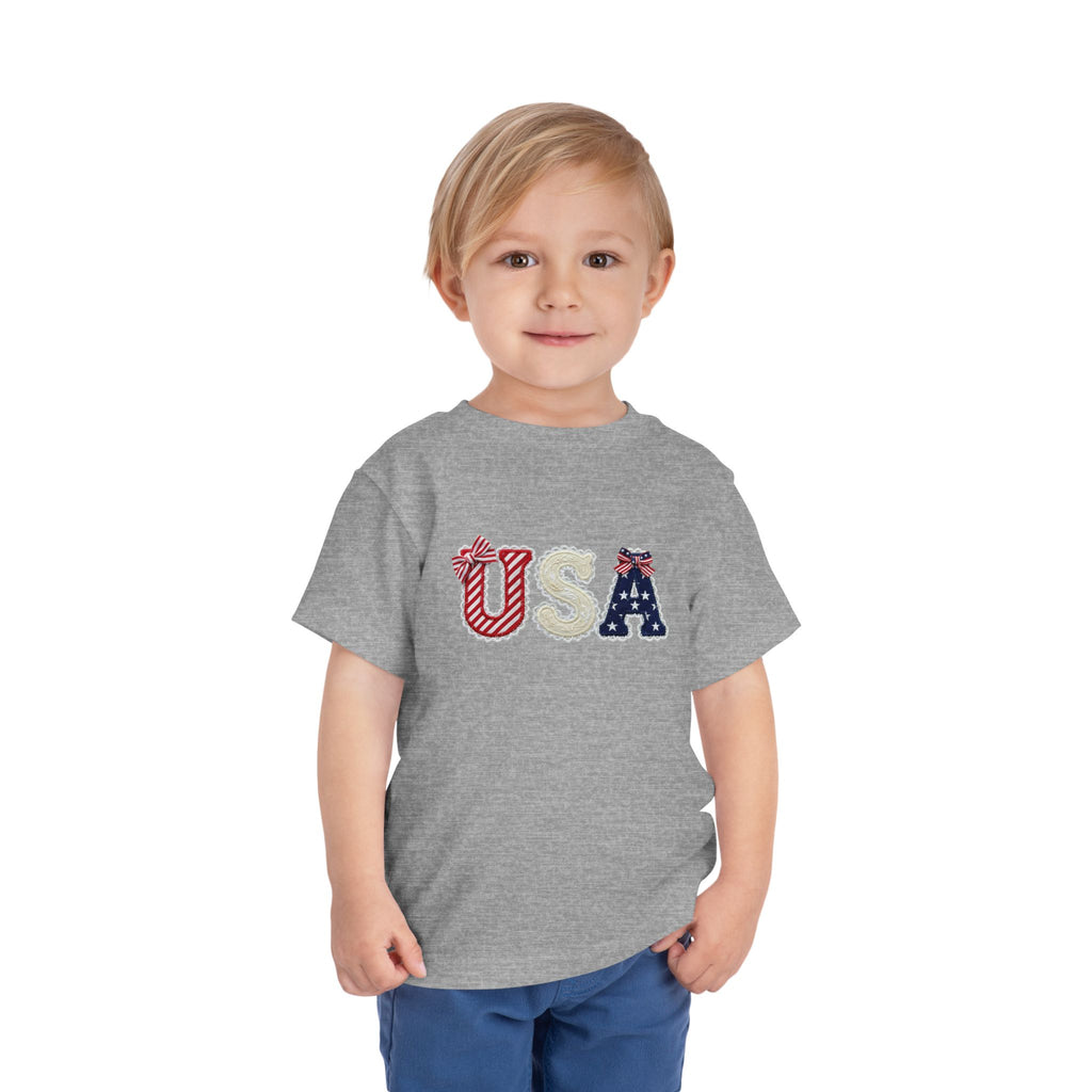 Toddler Tee - "USA" Patriotic Applique Short Sleeve