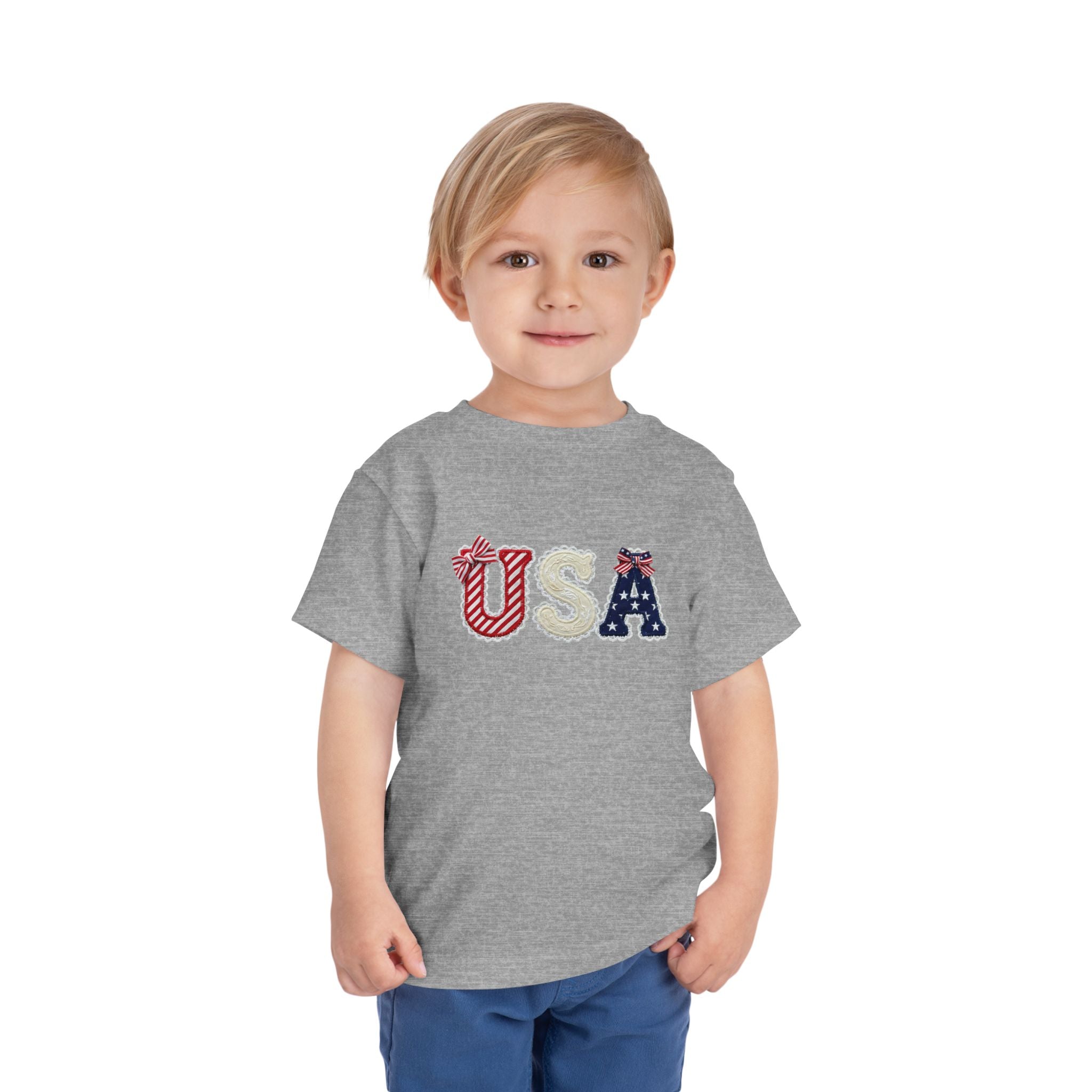 Toddler Tee - "USA" Patriotic Applique Short Sleeve