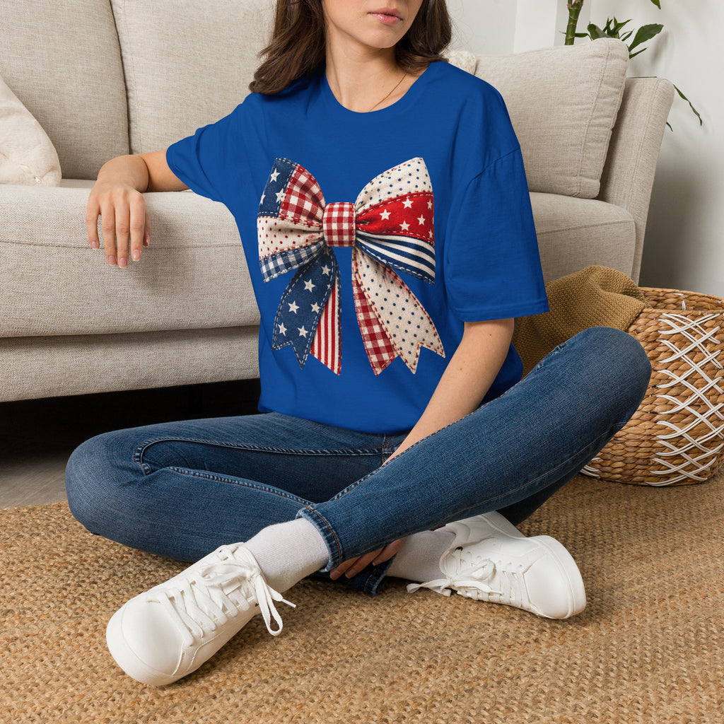 Patriotic Bow T-Shirt — Vintage American Flag Ribbon Tee