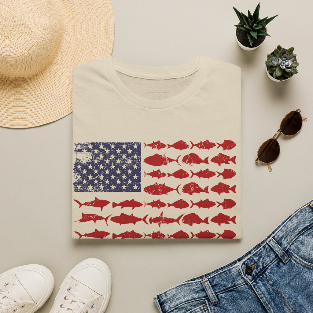 American Fishing Flag T-Shirt — Patriotic Fish Graphic Tee