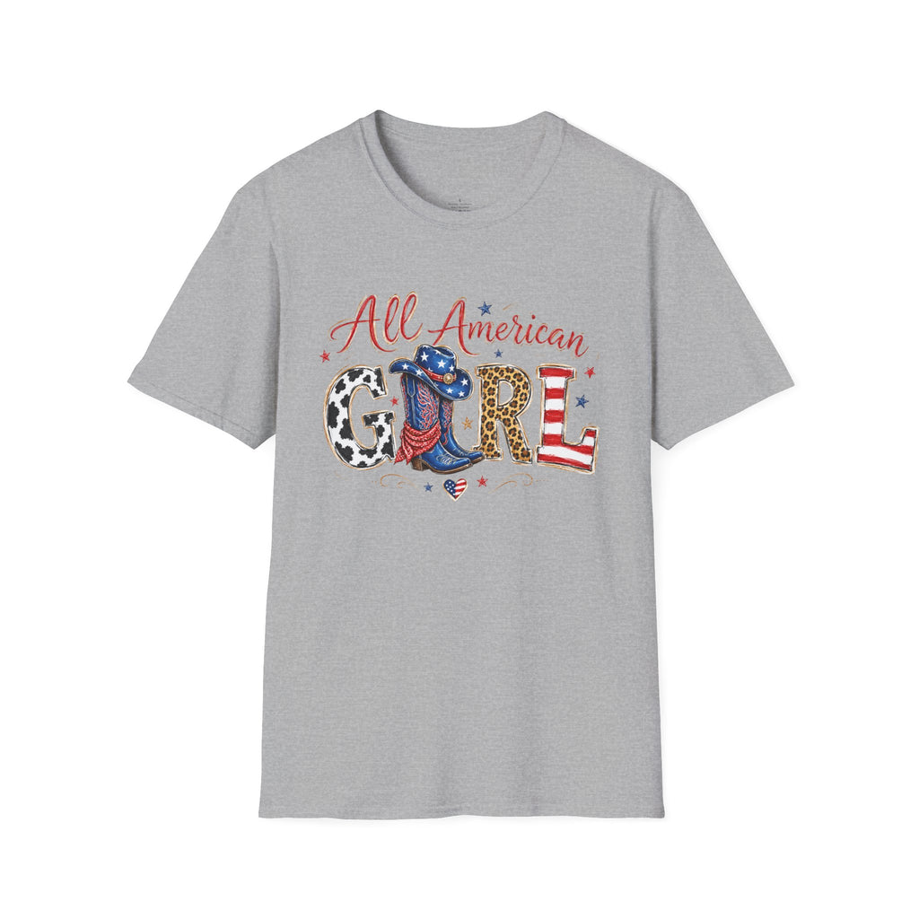All American Girl T-Shirt — Patriotic USA Leopard & Flag Graphic Tee