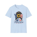 T-Shirt — Patriotic Sunflower Messy Bun (America)